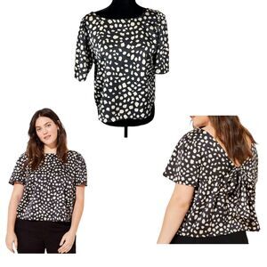 Loft Low Back Bow Flowy Black Cream Blouse Size Small